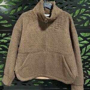 Alpine Design Half- Zip Fuzzy Coffee Brown Cowl Neck Jacket, Women's L